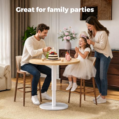24" Pneumatic Height Adjustable Round Side Table, Gas Lift Pedestal Drink End Table, Small Accent Nightstand for Living Room Sofa Couch, White Wood Grain - color: White Wood Grain, size: 23.62"