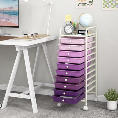 DREAMADE Rolling Cart with Storage Drawers, Utility Cart w/Removable Plastic Drawers, Lockable Wheels, Art Cart for Classroom Organization Art Supplies Office Scrapbook (10 Drawers, Gradient Purple) - color: Gradient Purple, style: 10 Drawers