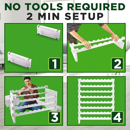 NutriChef 72 Bottle Wine Rack Stackable Bamboo Freestanding, 8-Tier Modular Shelf, Sturdy Wobble Free, Upgraded 2026 Design, Easy No-Tool Assembly for Kitchen, Cellar or Bar 33.5" x 10" x 41" (White) - size: 72 Bottle - White