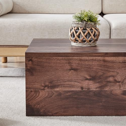 39" Rectangular Compact Coffee Table,Small Cube End Table,Modern Side Table with Stylish Wood Grain Pattern,Minimalist Accent Table for Living Room,Office,Apartment,Nightstand(Walnut,39") - color: Walnut,39.9"