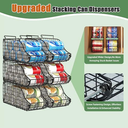Sonyabecca 8 Pack Stackable Can Organizer for Pantry Cabinet Food Storage | Wire Storage Rack Holds Up to 72 Cans, Beverages and Food. Small Metal Organizer for Kitchen Counters, Fridges and RV