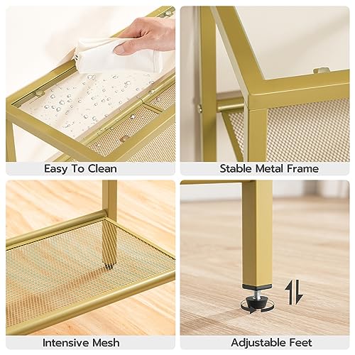 HOOBRO 29.5" Narrow Console Table, 3-Tier Tempered Glass Sofa Table, Modern Entryway Table, for Entrance, Living Room, Foyer, Hallway Bedroom, Gold GD21XG01G1 - color: Gold