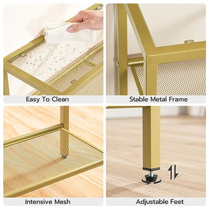 HOOBRO 29.5" Narrow Console Table, 3-Tier Tempered Glass Sofa Table, Modern Entryway Table, for Entrance, Living Room, Foyer, Hallway Bedroom, Gold GD21XG01G1 - color: Gold