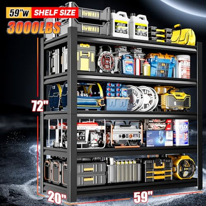 59" W Garage Shelving,5-Tier Heavy Duty Shelving Unit,3000LBS Adjustable Metal Storage Shelves,Storage Rack Units for Industrie,Shed,Warehouse,Basement,Black,59" W x 19.7" D x 72" H - size: 19.7"Dx59"Wx72"H