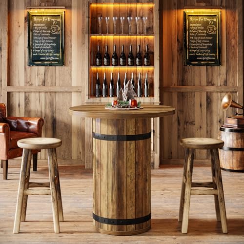 Tribesigns Round Bar Table, 39.4-Inch Bar Height, Bistro Pub Table for Kitchen, Living Room, Small Space, Light Brown (Only Table) - color: Light Brown