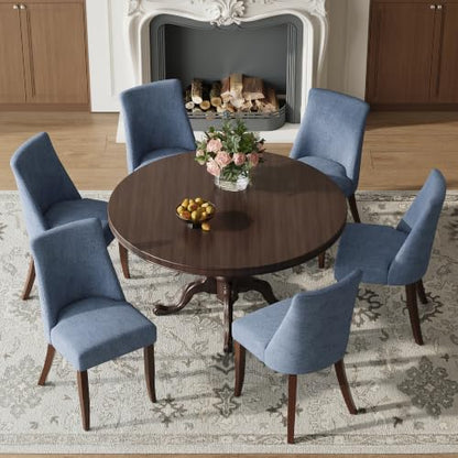 COLAMY Upholstered Dining Chairs Set of 6, Mid Century Modern Kitchen Chairs with Back, Farmhouse Fabric Side Dining Room Chairs with Wood Legs for Dining Room Restaurant, Blue - color: Blue, size: Set of 6