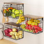 Delamu Stackable Metal Fruit Basket with Wood Lid 3 Pack, Hanging Wall Organizer for Kitchen Counter, Pantry Storage for Onions, Potatoes, Garli, Fruits, Spices, Black - size: 3 Pack