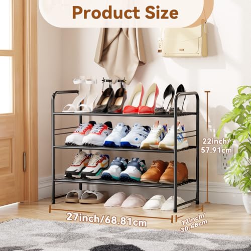 Simple Shoe Rack, 3 Tier Heavy Duty Metal Shoe Shelf 27 Inch Wide, Black - color: Black, size: 3 Tier
