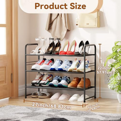 Simple Shoe Rack, 3 Tier Heavy Duty Metal Shoe Shelf 27 Inch Wide, Black - color: Black, size: 3 Tier