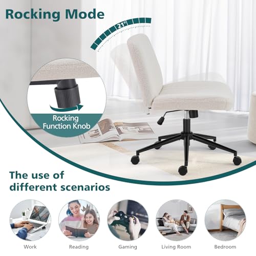 OLIXIS Criss Cross Chair with Wheels, Vanity Chair, Home Office Desk | Wide Seat Armless, Furry Teddy Fleece, Height Adjustable Swivel Rolling, Home Computer Task Seat, Bedroom Study, Beige Teddy - color: Beige Teddy