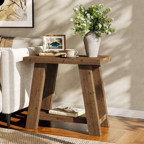 LITTLE TREE Solid Wood End Table, Small Side Table with 2-Tier Storage Shelf for Living Room, Rectangular Side Table for Couch, Bedside Table for Bedroom, Easy Assembly
