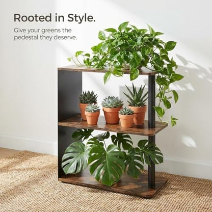 3-Tier Narrow End Table, Industrial Slim Side Table for Small Spaces, Sofa Couch Table Accent Nightstand with Storage Shelves for Living Room, Bedroom, Rustic Brown - color: Rustic Brown