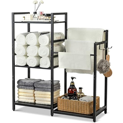 Towel Rack for Bathroom, 3-Tier Towel Drying Rack Stand, Freestanding Towel Organizer Holder, Bathroom Organizers and Storage for Rolled Folded Drying Towels, Black