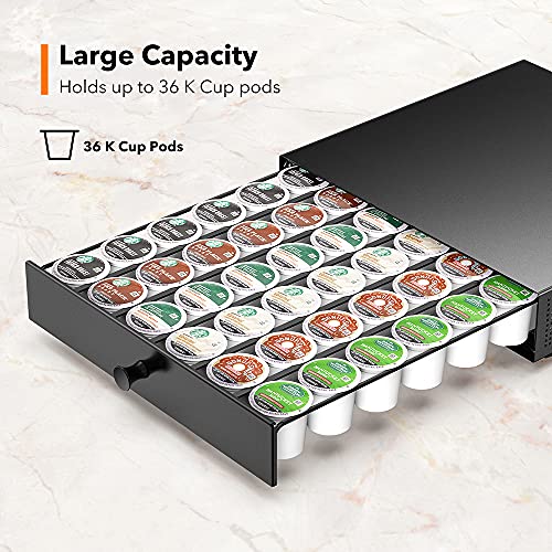 SICHEER K Cup Organization Storage Drawer Maker K Cup Holder Sliding Tray Pull out Coffee Pod Organizer Rolling Stand Countertop Maker Stand Rack Capsules Compatible with Keurig Accessories - size: 36 Pod Capacity - Rolling