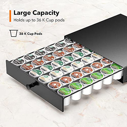 SICHEER K Cup Organization Storage Drawer Maker K Cup Holder Sliding Tray Pull out Coffee Pod Organizer Rolling Stand Countertop Maker Stand Rack Capsules Compatible with Keurig Accessories - size: 36 Pod Capacity - Rolling