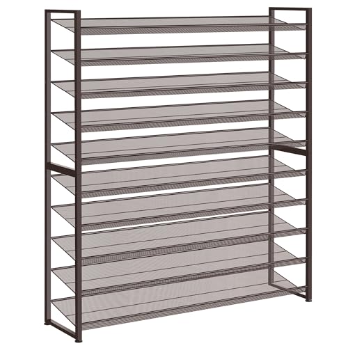 Nunsino Shoe Rack, Long Shoe Organizer,Max Holds 62 Pairs,10 Tier Metal Shoe Storage Shelf,5-Tier Stackable Shoes Organizer for Garage, Entryway,Bronze - color: Bronze, size: 10 Tier