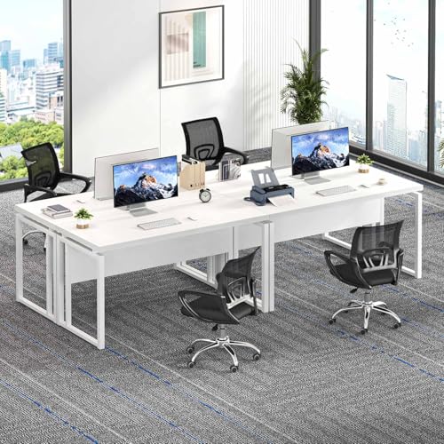 EXCEFUR White Computer Desk, Simple Wood and Metal Home Office Desk, Modern Study Writing Table Workstations for Living Room Bedroom, 53 Inch - color: White