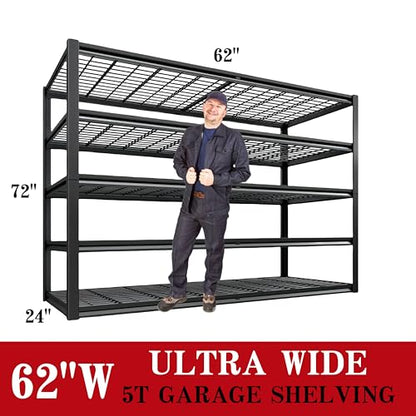 62" W x 24" D x 72" H Garage Shelving Heavy Duty Metal Shelving 5000LBS Storage Shelves Adjustable Metal Shelves for Storage Industrial Garage Shelves for Warehouse Basement (5T 72*62*24) - size: 5T 62" W x 24" D x 72" H