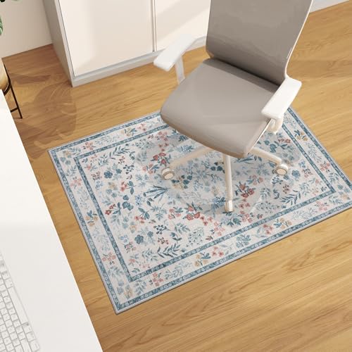 chakme Office Chair Mat for Hardwood Floor, 48"x36" Easy Glide Computer Desk Mat Protector for Rolling Chair Under Desk Rug Nonslip Backing, Machine Wash, (Floral) - color: White, size: 36"x48"