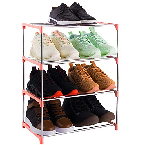 4-Tier Stackable Small Shoe Rack, Lightweight Shoe Shelf Storage Organizer | [Pink] [For Entryway, Hallway and Closet] - color: Pink, size: 4-Tier
