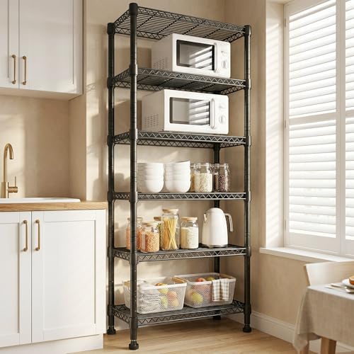Romorgniz 70.87" H Metal Shelves 6 Tier Storage Shelves 1260LBS Adjustable Shelving Units and Wire Shelving Unit Storage Rack Shelf Metal Shelving, 29.53" W*13.78" D*70.87" H - color: Black, size: 70.87"H x13.78"D x 29.53"W