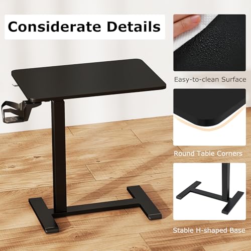 Tangkula Mobile Standing Desk, Pneumatic Height Adjustable Rolling Desk with Cup Holder & Headphone Hook, Overbed Table with Hidden Wheels, Laptop Computer Cart for Couch, Home, Office (Black) - color: Black