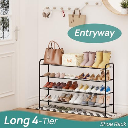 viewcare Long Shoe Rack for Closet, 4-Tier Extra Long Shoe Rack for Entryway & Garage, Black Shoe Organizer Holds 20-23 Pairs, Sturdy Metal Construction - size: 4-Tier(Extra Long)