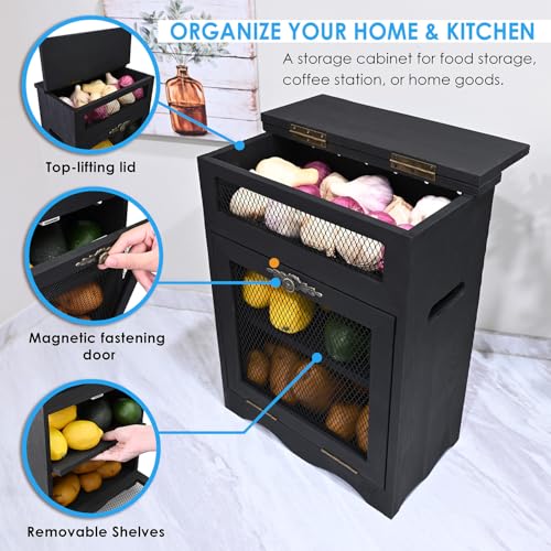 Ikee Design 360Degree Rotating Pencil Pen Stationery Supply Holder Storage | Pine wood countertop cabinet with removable shelf stores bread, potatoes, onions and pantry essentials; fully assembled. - color: Black, 2 Door