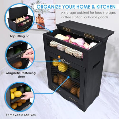 Ikee Design 360Degree Rotating Pencil Pen Stationery Supply Holder Storage | Pine wood countertop cabinet with removable shelf stores bread, potatoes, onions and pantry essentials; fully assembled. - color: Black, 2 Door
