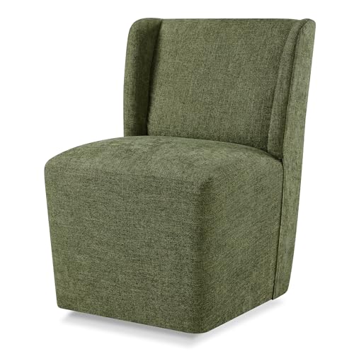 KISLOT Upholstered Dining Chairs Set of 1 with Casters, Wingback Modern Side Armless Deskchair with Rollers for Diningroom Bedroom Livingroom Reading Room, Green Fabric - color: A Green Fabric, size: Set of 1