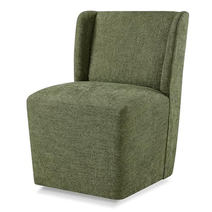 KISLOT Upholstered Dining Chairs Set of 1 with Casters, Wingback Modern Side Armless Deskchair with Rollers for Diningroom Bedroom Livingroom Reading Room, Green Fabric - color: A Green Fabric, size: Set of 1