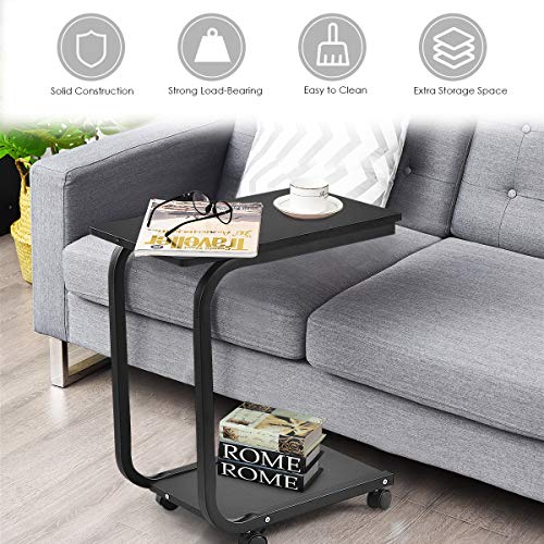 Tangkula C Table Sofa Side Table, Snack Table Coffee Tray, End Table for Living Room, Overbed Table, Black