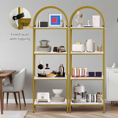 Garvee Arched Bookshelf 4 Tier,Arched Display Racks,Tall Standing Bookshelves with Metal Frame,Modern Open Storage Shelf Display Rack for Bedroom, Living Room, Home Office - color: 4-tier Reinforce-white+gold