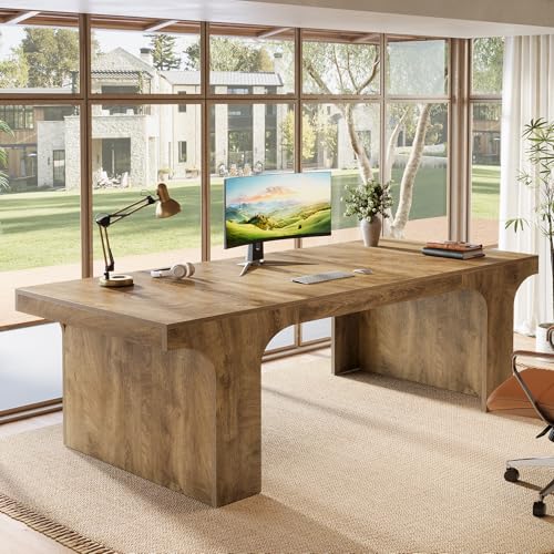 Tribesigns 70.87" Executive Office Desk with Arched Design, Oak | Modern Wooden Writing Table, Large Workspace Computer Desk Simple Business Furniture for Home Office, Sturdy Room - color: Oak