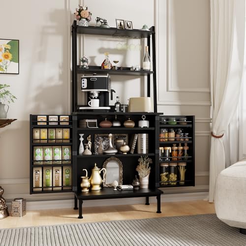 58” Pantry Cabinets with Microwave Shelves, Freestanding Kitchen Storage Cabinet with Adjustable Shelves, Buffet Cupboards for Kitchen, Dining Room, Living Room Use, Black - color: B-58" Black