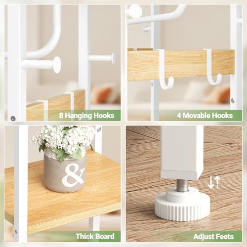 ELYKEN Coat Rack Freestanding, Hall Tree with 3 Storage Shelves and 12 Hooks, Industrial Clothes Rack Stand Organizer for Bedroom, Hallway, Entryway, Office, Living Room - color: Natural