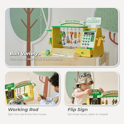 Teamson Kids - My Little Helper Fishing Shop | Wooden Role Play Counter, For Toddlers, Includes Fish & Accessories, STEM Gift, Ages 3+ - style: Fishing Shop