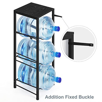 OYEAL Water Bottle Holder Organizer 5 Gallon Water Jug Stand with Shelves, 3-Tier Water Bottle Dispenser Stand for Kitchen Living Room Office, Black - style: Square Tube Black