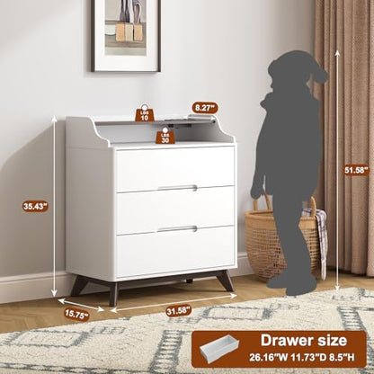 35" Large Night Stand with Charging Station, 3 Drawer Spacious Drawers | Top Open Shelves, Pre-Installed Slide, Wood Bedside Table, Modern End Table, Nightstand for Bedroom Sofa Couch,White - color: White, size: Large (3 drawer)