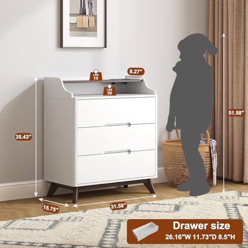 35" Large Night Stand Set of 2 with Charging Station, 3 Drawer Nightstand | Spacious Drawers, Pre-Installed Slide, Wood Bedside Table, Modern End Table, Nightstand for Bedroom Sofa Couch, White - color: White, size: Large (3 drawer)