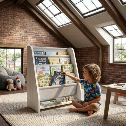Perugina Wood Kids Bookshelf 5Tier(White) | DutchDesign Montessori Nursery Toddler Baby Book Shelf kidsroom - color: Milkywhite