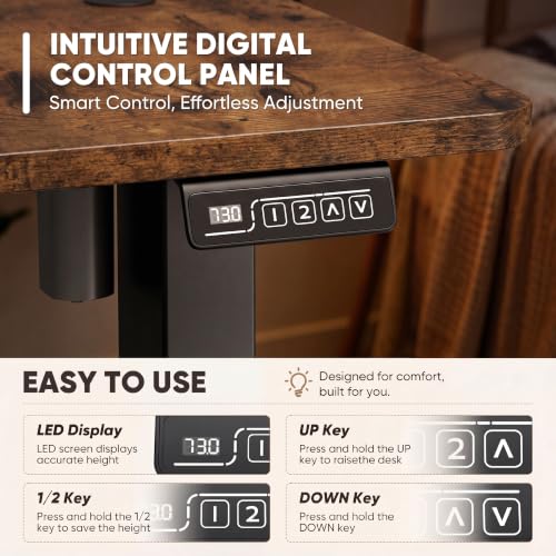Furmax 48 Inches Electric Height Adjustable Standing Desk Home Office Desk | Large Sit Stand Up Computer Desk Memory Preset with T-Shaped Metal Bracket, Brown - color: Brown, size: 48 Inch