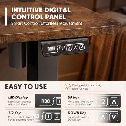 Furmax 48 Inches Electric Height Adjustable Standing Desk Home Office Desk | Large Sit Stand Up Computer Desk Memory Preset with T-Shaped Metal Bracket, Brown - color: Brown, size: 48 Inch