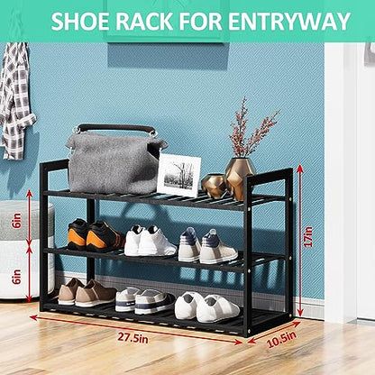 Jripae 3 Tier Bamboo Shoe Rack for Entryway Closet Bedroom Garage-27.5inch | 3 Tier Stackable Shoe Shelf Holder for Men/Women Hallway/Garage, Bookshelf, Flower Rack, Home Space Saving - size: 3-tier-short/27.5*10.5*17in