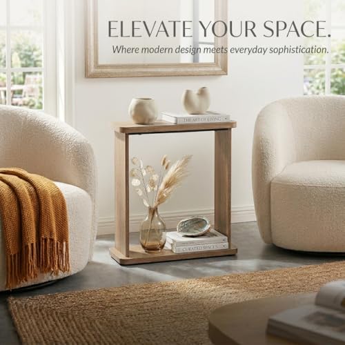 Narrow Side Table for Small Spaces, 7.9" Slim End Table with 2-Tier Open Storage Shelf, Modern Skinny Wood Sofa Table for Living Room, Bedroom, Nightstand, Couch (Oak) - color: Oak