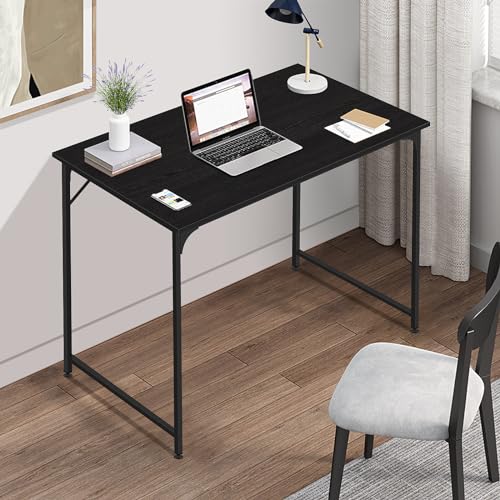 BLKMTY 32" Computer Desk, Home Office Writing Desk Wood PC Study Table Work Desks Modern Simple Style Laptop Table with Metal Frame and Smooth Tabletop for Workstation Bedroom, Black - color: Black, size: 32 Inches