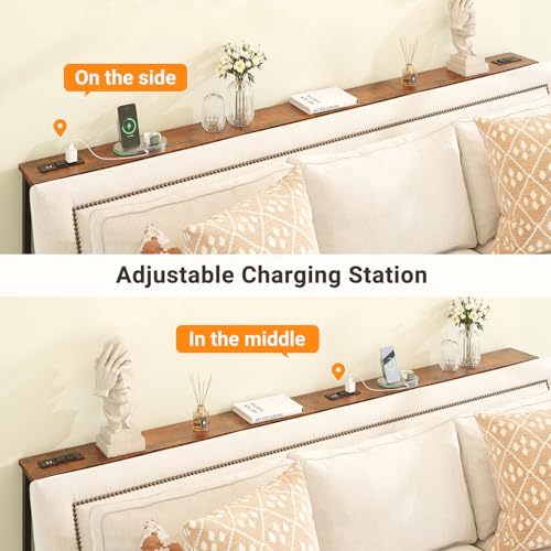 ELYKEN 39.4'' Narrow Console Table with Outlet, Sofa Table Behind Couch | Skinny Entryway Tables with Charging Station for Living Room, Hallway, 5.9 x 39.4 x 29.5in, Rustic Brown - color: Rustic Brown, size: 5.9"DX39.4"WX29.5"H