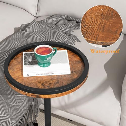 Small Side Table Set of 2, Drink Table, Height Adjustable Round End Table, Pedestal Side Table for Small Spaces in Living Room, Bedroom, Brown - color: Brown-2pcs