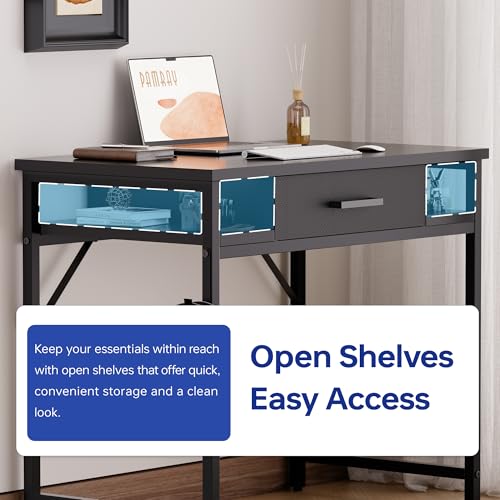 Pamray 32 Inch Small Computer Desk with Drawers for Bedroom Small Spaces | Compact, Sturdy, Easy Assembly, Mini, Suitable for Dorm and Apartment, Study and Writing - color: Grey