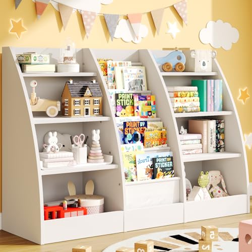 4 Tier Kids Bookshelf, 4 Layer Sling Kids Book Shelf for Kids Rooms, XL Wood Children Bookcase,Baby Storage Book Rack,Toddler Bookshelf, Book and Toy Organizer,Book Display Shelf for Bedroom, Nursery - color: White, size: X-Large